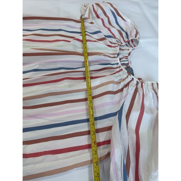 Berkley Jensen Striped Smocked Neck  Blouse Puff Sleeve Relaxed Cropped Sz XXL a - Picture 6 of 7